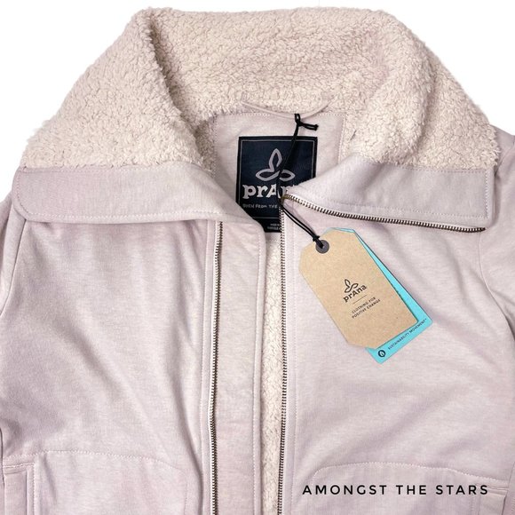 prAna Xina Sherpa Fleece Moto Pebble Grey Jacket - Picture 5 of 8